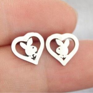 NEW PLAYBOY Silver Playboy Bunny Cutout Stud Earrings Y2K Cute